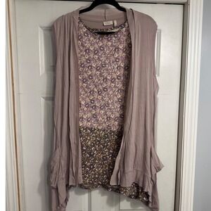 LOGO by Lori Goldstein Layered Floral Print Duster Vest & sleeveless top 2X